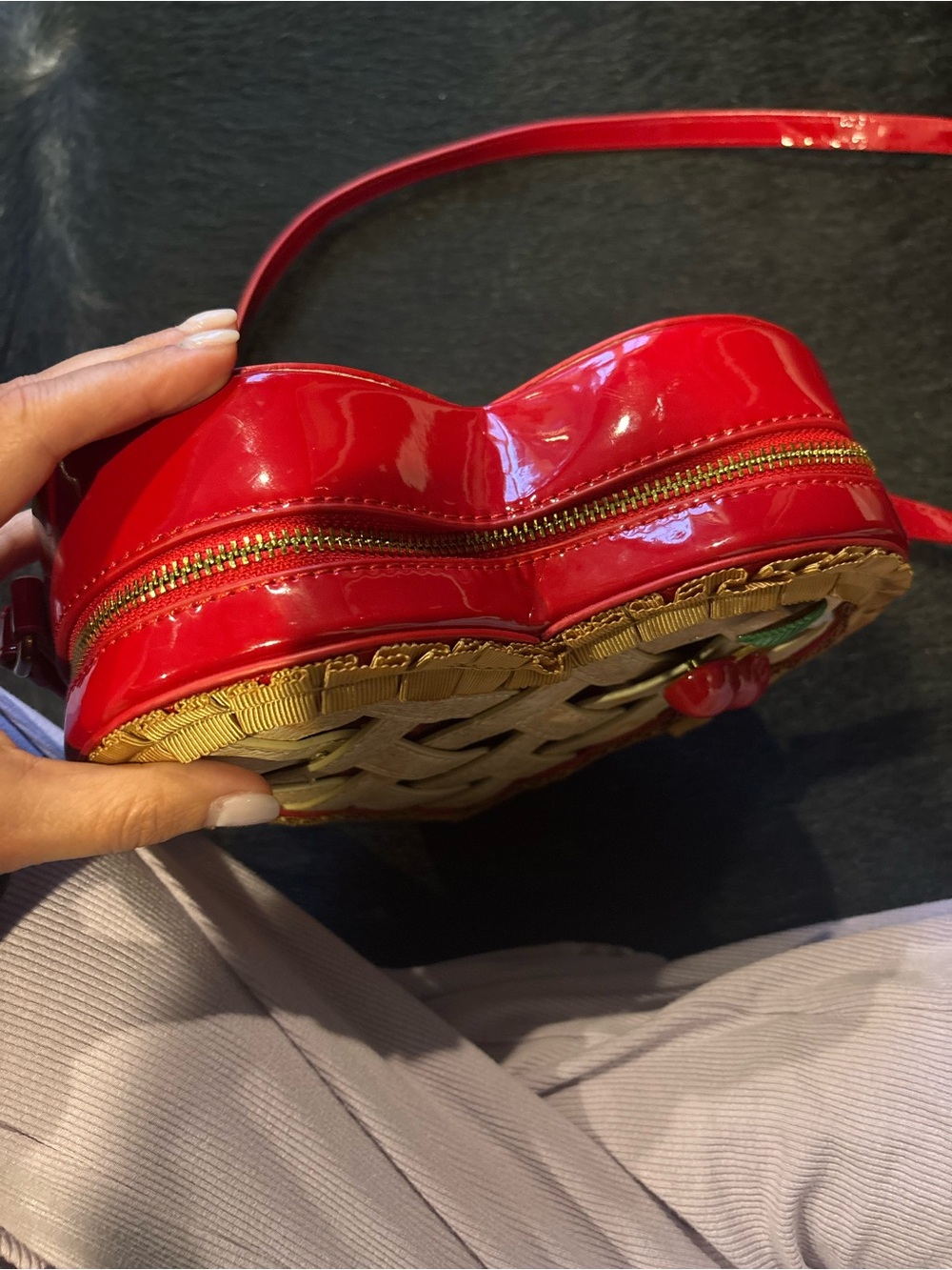 Betsey Johnson Heart-Shaped Woven Straw Crossbody Bag with Cherry Accent - Red - Picture 7 of 9